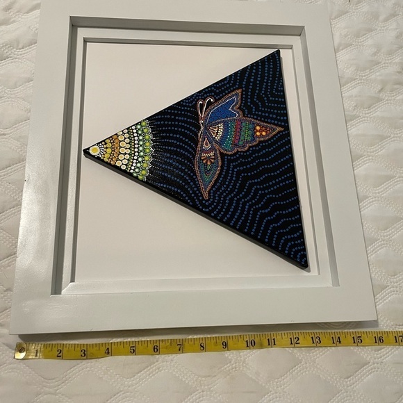 Butterfly hand painted mandala style painting framed. 17”X18” - Picture 4 of 5